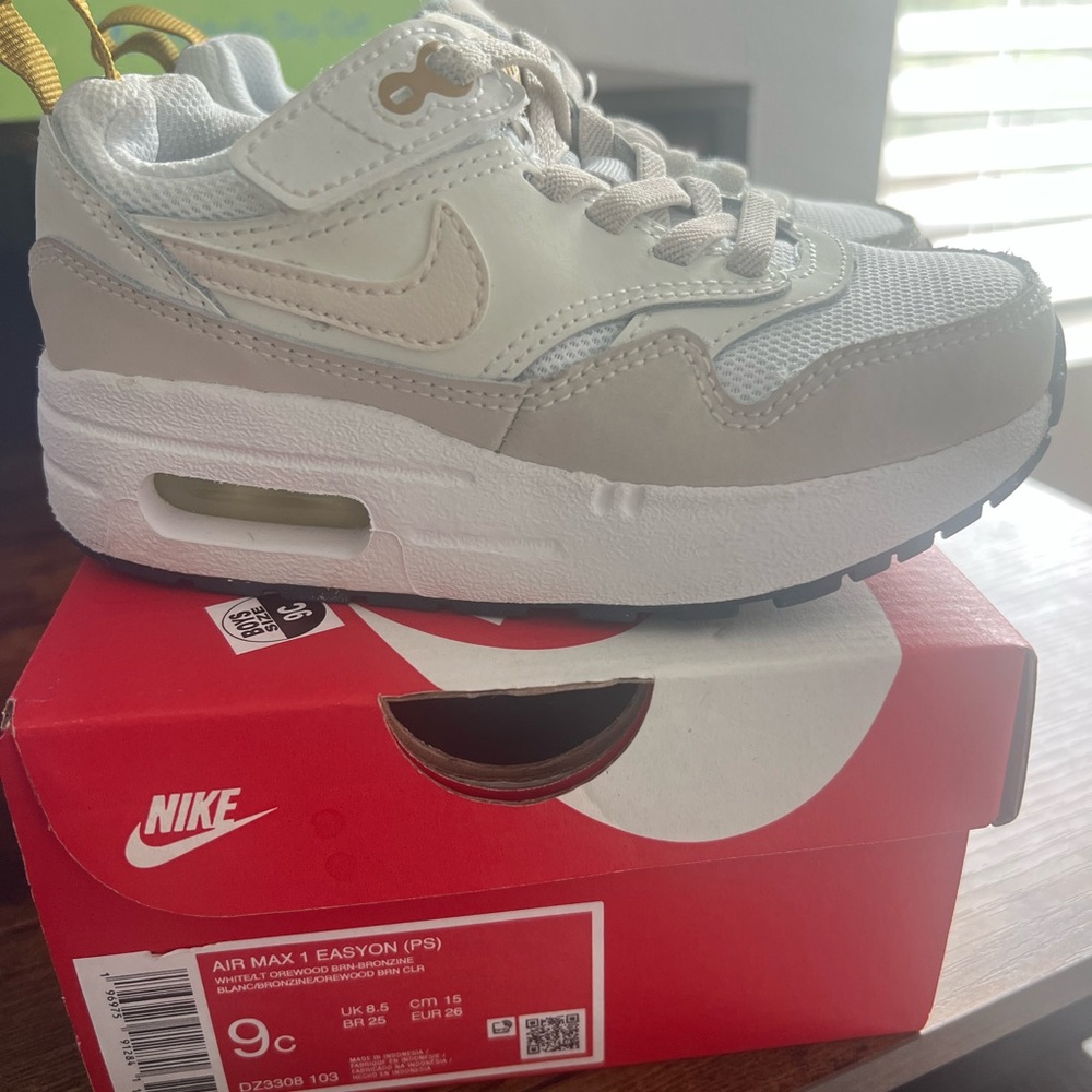 Nike Air Max 1 EasyOn Kids Sneakers - Cream and Gray